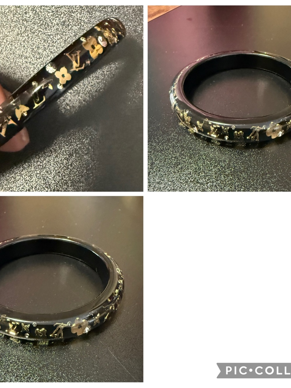Louis Vuitton Black and Gold Monogram Acrylic Bangle Bracelet